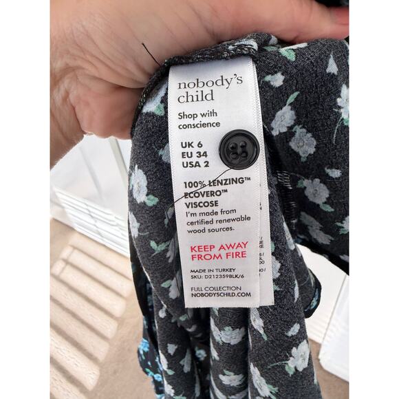 Nobody’s Child Floral Ditsy Button Down Midi Shirt Dress Blue Black 6 - Picture 3 of 4